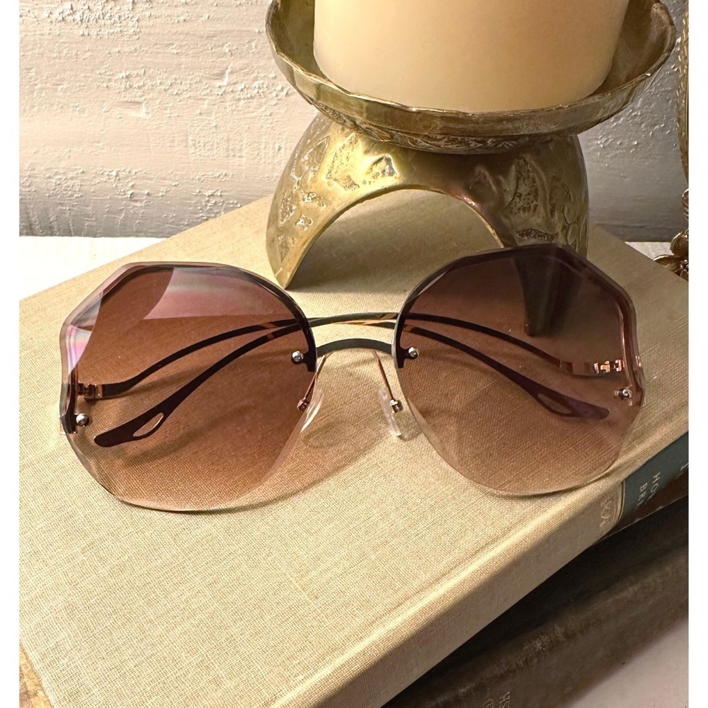 Brown & gold octagon-shaped gradient sunglasses